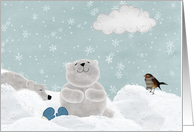 Birthday From Group, Polar Bears and Bird In Snowflakes card