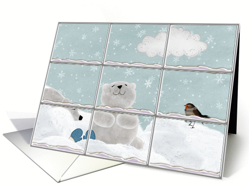 Winter birthday with polar bears and bird in snow card (897953)