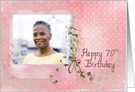 70th Birthday photo card with lily of the valley card