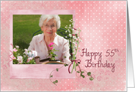55th birthday, lily of the valley photo card with pin dots card