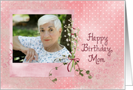 Mom’s birthday lily of the valley bouquet photo card with pin dots card