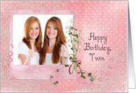 Twin Sister’s Birthday lily of the valley bouquet photo card