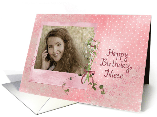 niece's birthday lily of the valley bouquet on photo card frame card