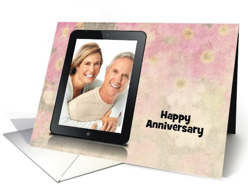 Anniversary- electronic tablet photo card with soft floral... (898654)