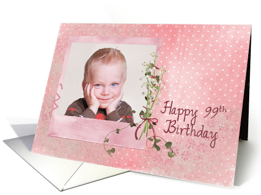 99th birthday lily of the valley bouquet photo card with pin dots card