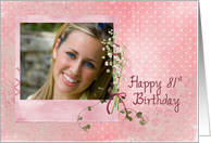 81st Birthday photo card with lily of the valley bouquet on polka dots card