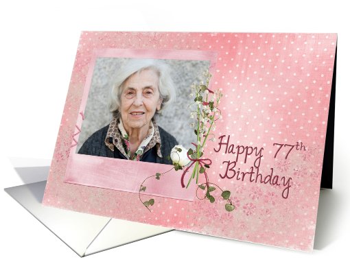 77th birthday, lily of the valley, bouquet, pink, photo card (901097)