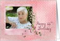 66th birthday photo card lily of the valley bouquet on frame with dots card