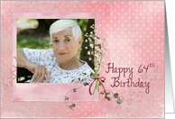 64th birthday, lily of the valley, bouquet, pink, photo card