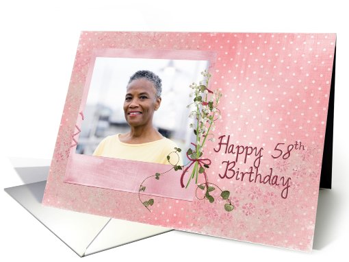 58th birthday, lily of the valley, bouquet, pink, photo card (901105)