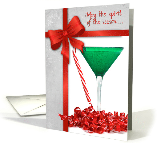 Christmas Cocktail With Candy Cane and Green Martini Glass card