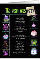 Birthday in 1927 fun trivia facts and party elements on black card