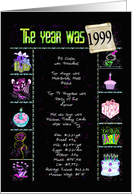 1999 Birthday year fun trivia with party elements on black card
