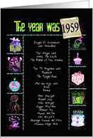 1959 Birth Year birthday party element with fun trivia on black card