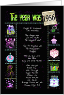 Birthday in 1956 fun trivia facts with party elements on black card