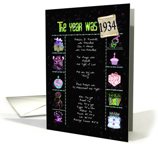 Birthday in 1934 fun trivia facts for year 1934 on black card (903423)