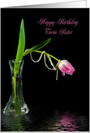 twin,sister,birthday, tulip, flower, pearl card