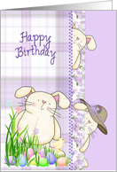 Easter Birthday for Sister, cute bunnies and with dyed eggs card