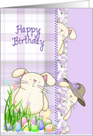 Easter for Granddaughter with Cute Bunnies on Plaid card