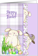 bunny, purple, plaid, Easter card