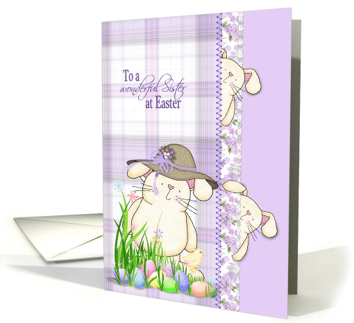 Cute Bunny with Hat and Eggs for Sister's Easter card (906117)