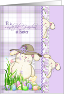 Easter for Grandma with cute bunnies and colored eggs on plaid card