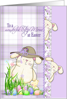 step mom, bunny, purple, plaid, Easter card