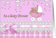 baby shower, pink, girl,teddy bear card