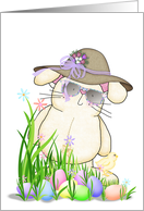Neighbor’s Easter, rabbit with sunglasses and eggs in grass card