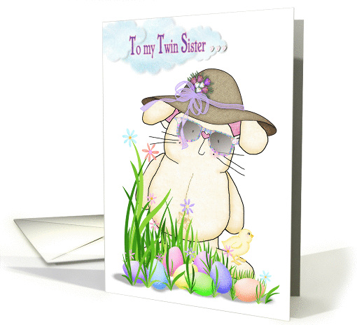 twin sister, Easter, Easter bunny,colored eggs,humor card (907983)