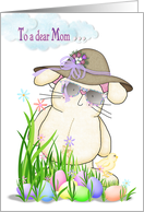 Easter for mom- bunny in sunglasses and hat with colored eggs card