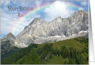 Son’s birthday, Austrian Alps mountain peaks with rainbow card