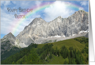 Birthday for pastor, rainbow over Austrian mountain peaks card