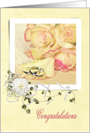 wedding congratulations for Niece, wedding rings and roses in frame card