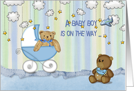 baby shower, invitation, teddy bear, boy card