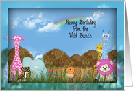 birthday from the group, jungle animals with huts and rainbow card