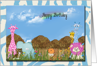birthday for boss, jungle animals with grass huts card