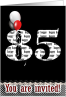 85th birthday invitation,with red white and black balloon bouquet card