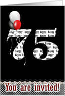 75th Birthday party invitation- red, white and black balloon bouquet card