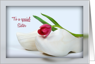 Dutch tulip on wooden shoe for Twin Sister’s birthday card