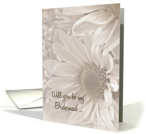 Bridesmaid request with soft sepia daisy bouquet card (920001)