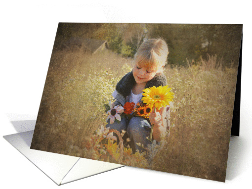Child with autumn flowers for Birthday card (920034)