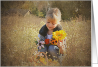 Child with autumn flowers for Birthday card