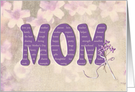 Mother’s Day word collage with violet bouquet card