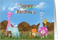 cute African animals for juvenile birthday card