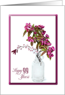 99th Birthday-crab apple bouquet in vintage bottle on white card