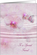 Butterfly on orchids for friend’s birthday card