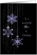 Purple Christmas Glittery Snowflakes with Rhinestones for Sister card
