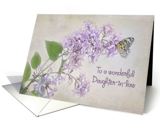 butterfly on purple lilacs for daughter in law's birthday card