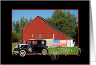 Vintage car by old barn for Father’s Day card